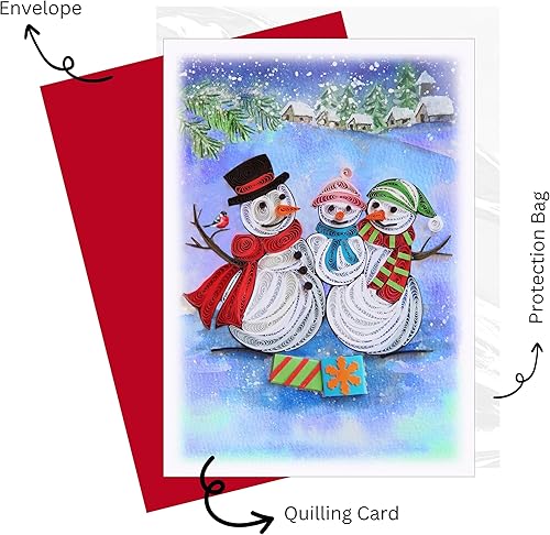 Miniatura 6 de TUMYBee Tarjeta de Navidad con diseño de muñeco de nieve, 5 x 7 pulgadas, hecha a mano, temática de muñeco de nieve