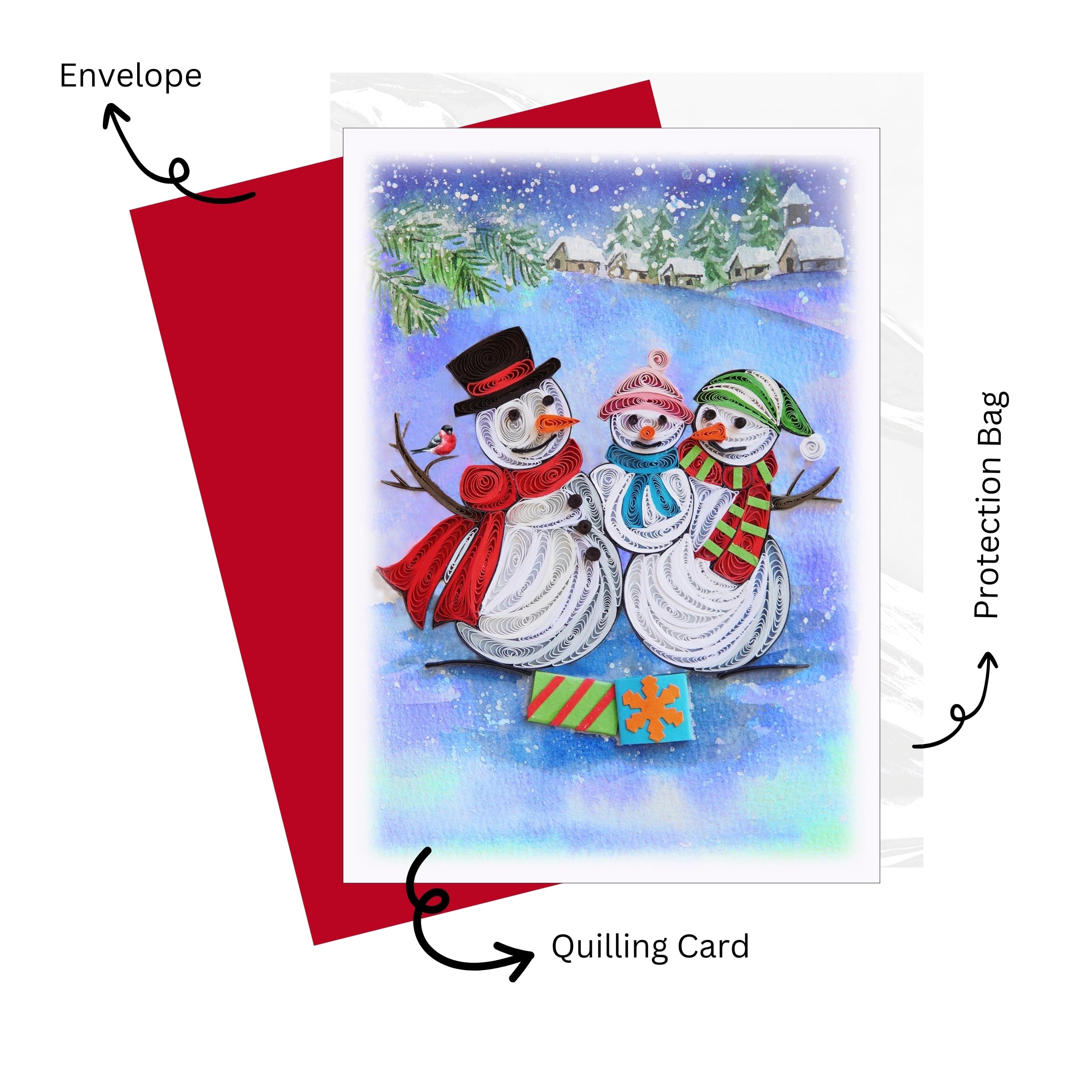 Weihnachtskarte „From Our House To Yours“ – Luxus Schneemann-Design, 15x20 Cm, Mit Goldfolie