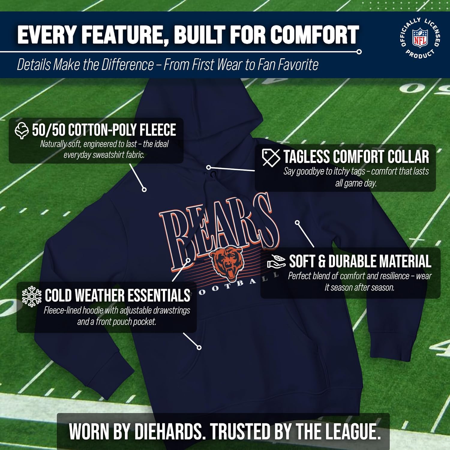 Team Fan Apparel NFL Adult Unisex Overtime Blueprint Soft Fleece Hooded Sweatshirt, Officially Licensed Football Hoodie! - Image 3