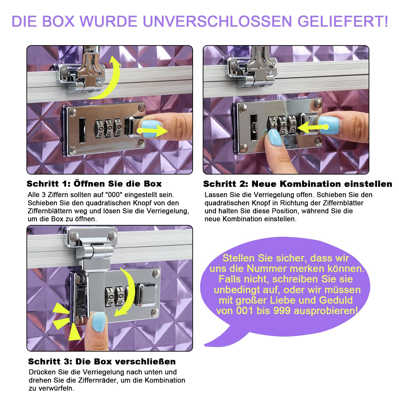 Aufbewahrungsbox mit Zahlenschloss, abschließbare Medikamentenbox, leere Erste-Hilfe-Box, Sicherheitsbox, vielseitige abschließbare Box für Zuhause und im Freien (Purple, Large)