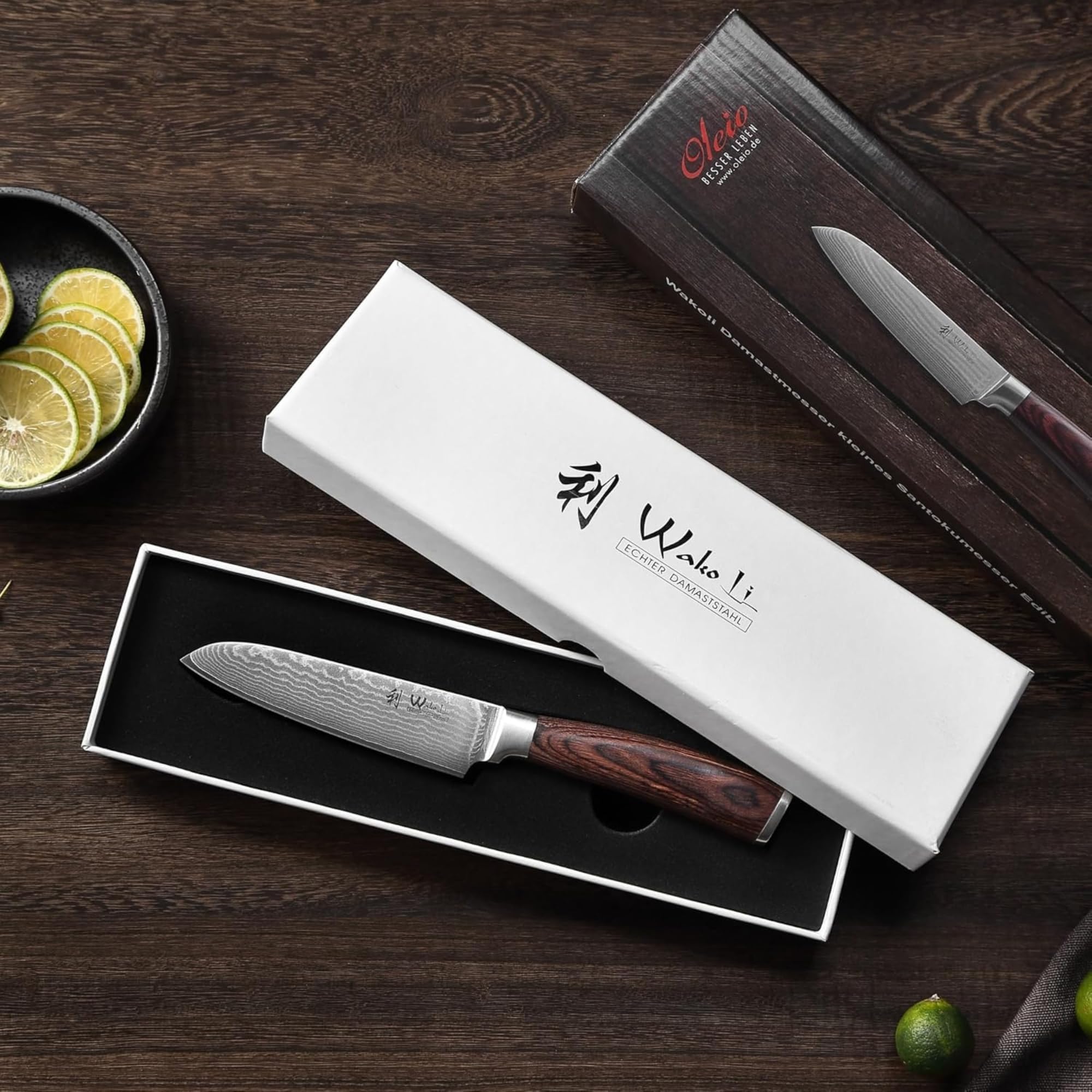 Wakoli Edib Mały nóż Santoku – profesjonalny nóż szefa kuchni z 67 warstw prawdziwej stali damasceńskiej VG-10 z uchwytem pakkawood