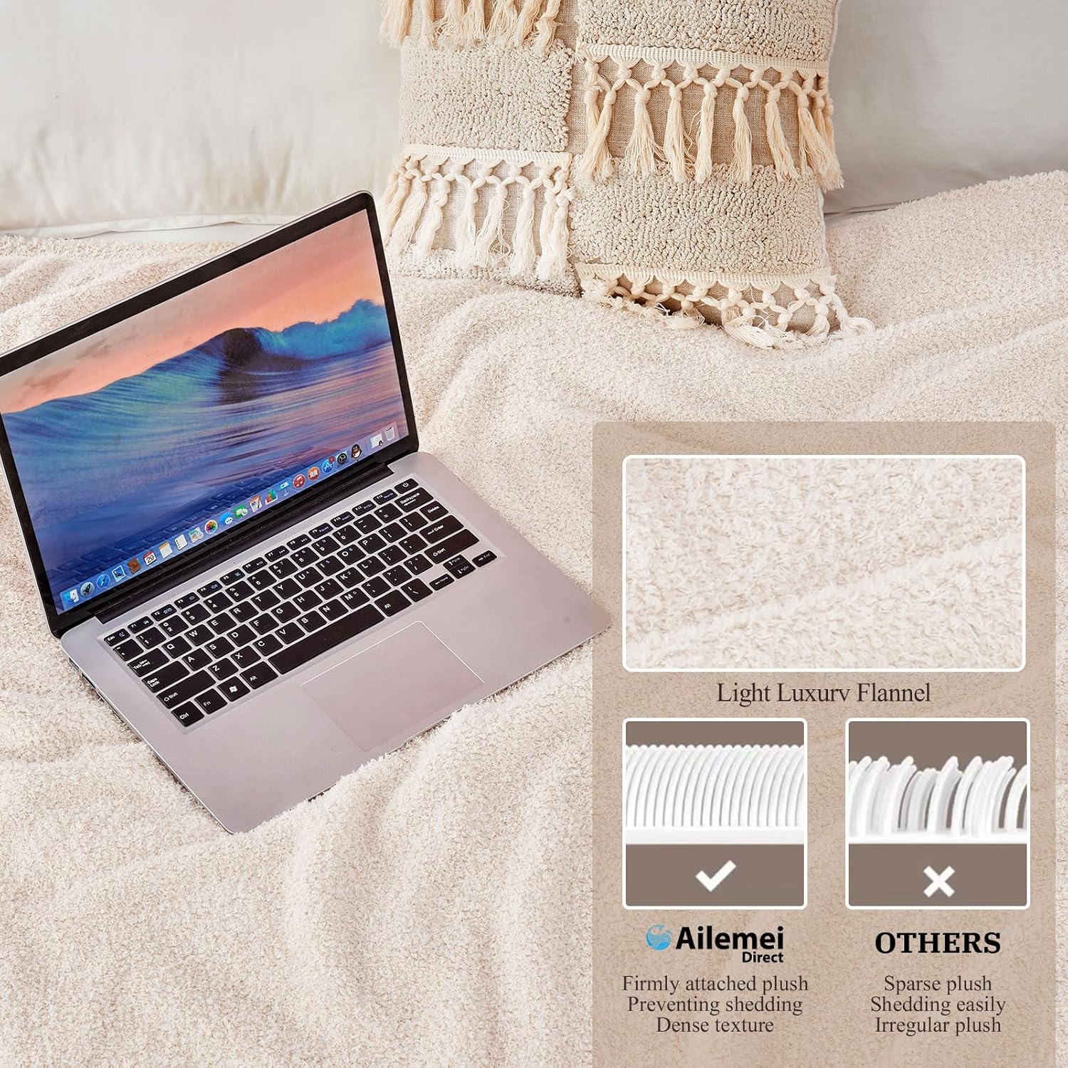 Ailemei Direct Knit Throw Blanket for Bed, Soft Thin Blankets for Sofa, Couch, Camping, Office Chair, Cozy Touch Lightweight Breathable Blanket All Season Use, Sand 50"x70" - Image 7