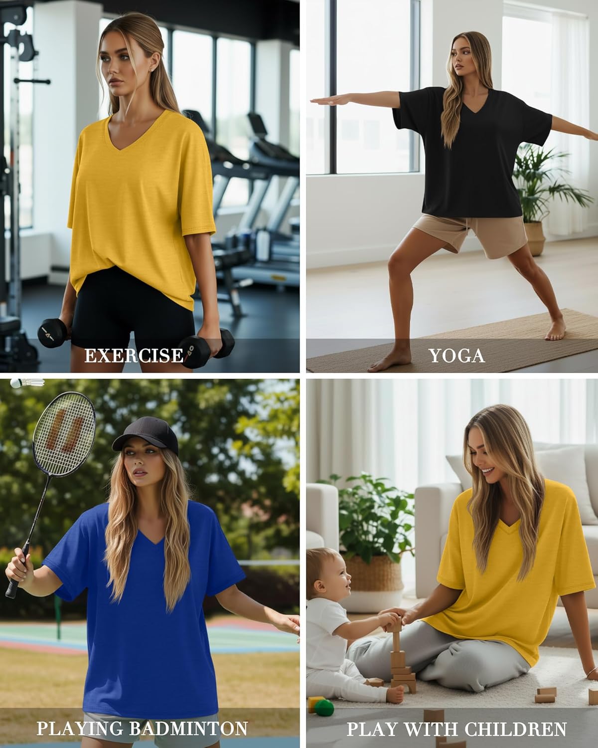 Huukeay 3 Pack Women's Oversized Cotton T-Shirts V Neck Loose Fit Casual Workout Tees Soft Short Sleeve Tops - Image 5