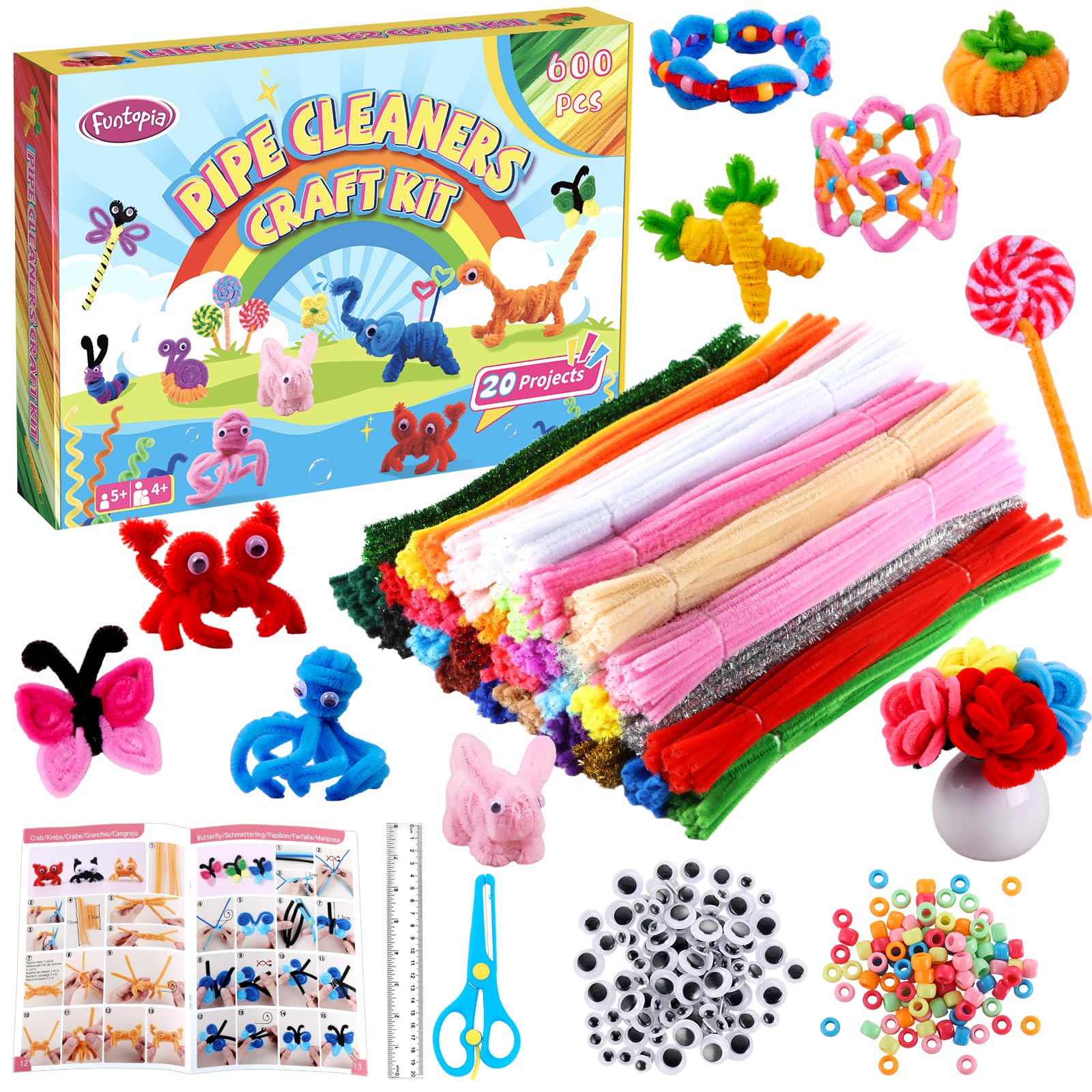 Kit de 800 limpiadores de tuberías para manualidades, 30 colores a granel con 20 diseños (idioma español no garantizado), tallos de felpilla coloridos para proyectos creativos de flores de animales 7