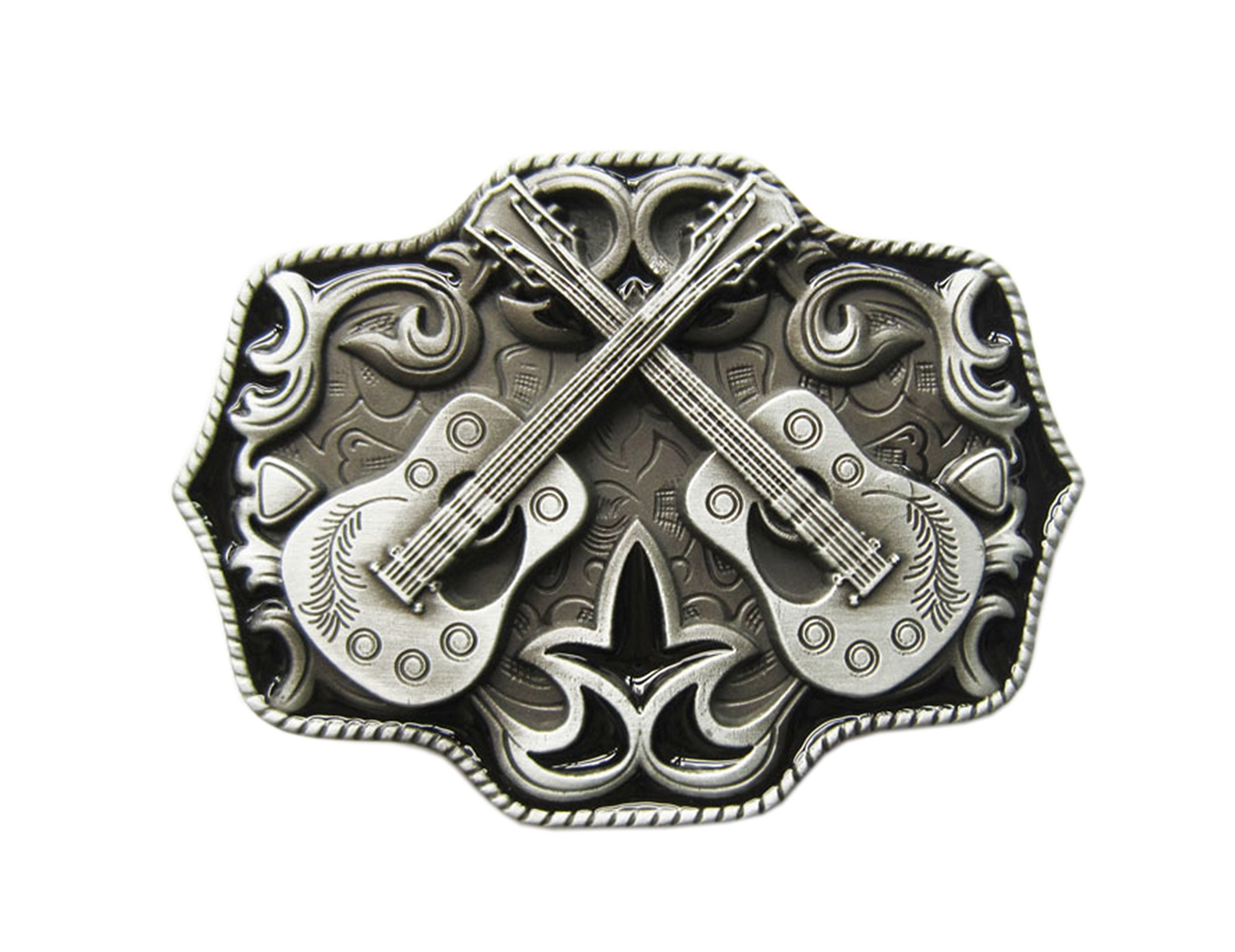 Schnalle123 Boucle de ceinture country music musique western guitare optique 3D pour ceinture interchangeable ceinture boucle modèle 111, argenté