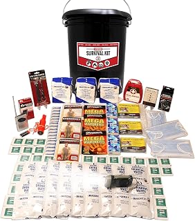 3-Person, 72 Hour Necessity Bucket Survival Kit, with Food, Water, Tools | 44 pc First Aid, Emergency Radio, Squeeze Flashlight, Mylar Blankets, Food & Water, Water Purification Tablets, Body Warmers