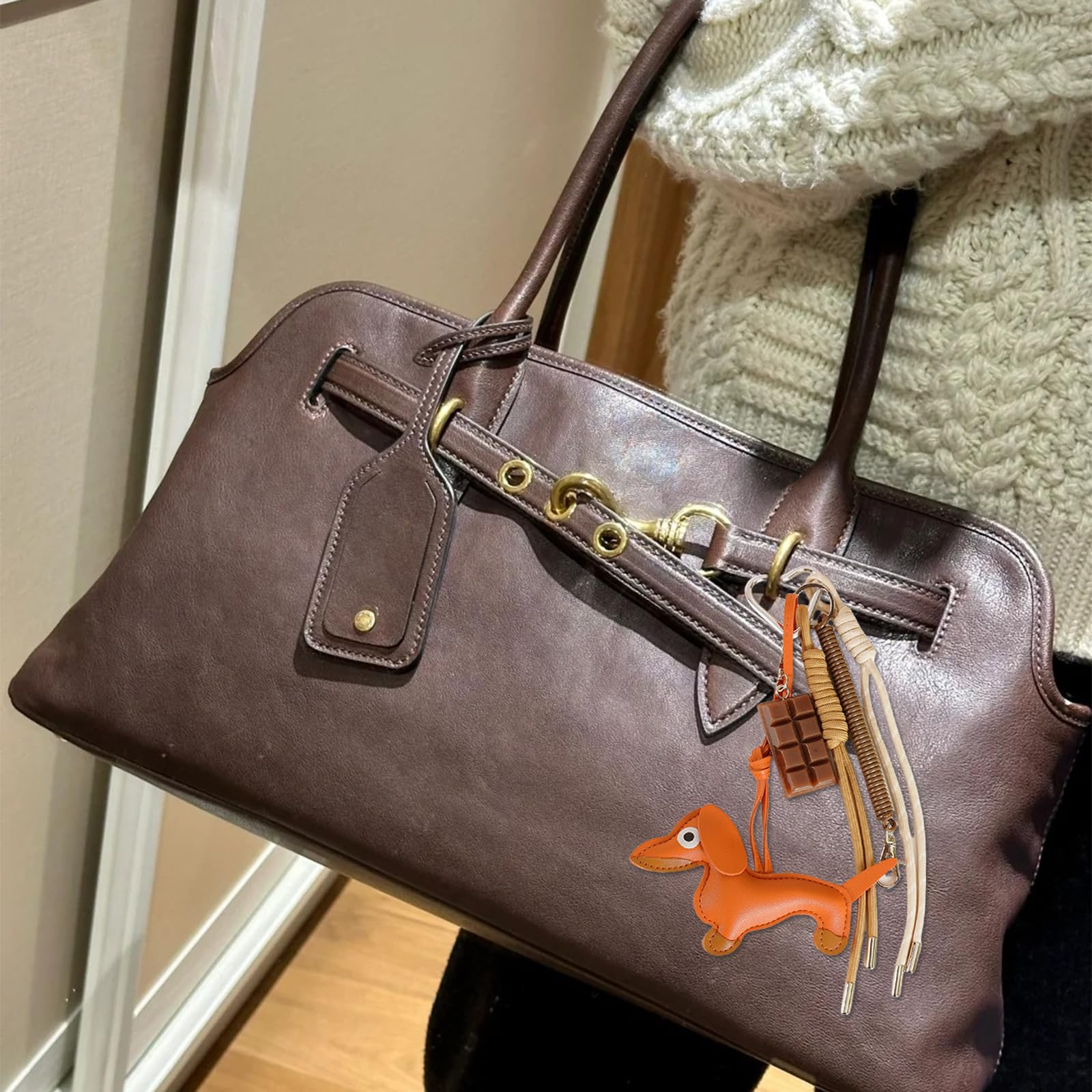 Kinretixia Portachiavi a bassotto in pelle artificiale, amore portachiavi per compleanno, carino borsa Y2K per donna, accessorio estetico per zaino, auto