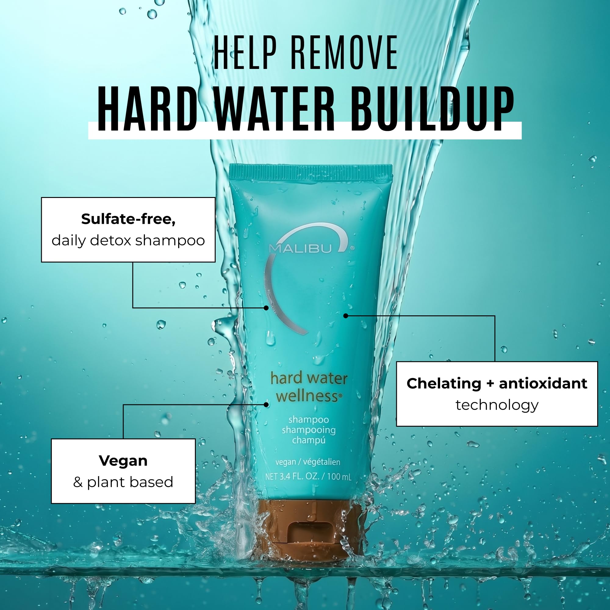 Malibu C Hard Water Hair Clarifying Shampoo - Travel Size Sulfate Free Chelating Formula for Build Up & Scalp Detox - Removes Minerals Prevents Discoloration Restores Shine - Vegan Hair Care  product thumbnail 4