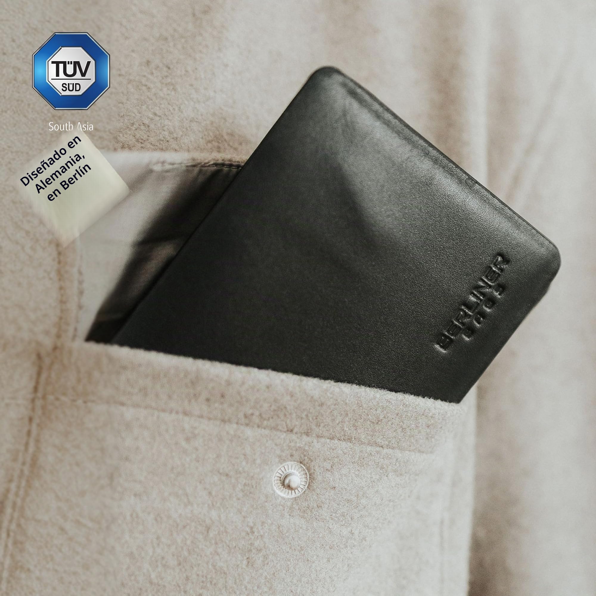 Berliner Bags Cartera Hombre de Piel Parker, Billetera Compacta con Monedero, Protección RFID y Tarjetero - Negro