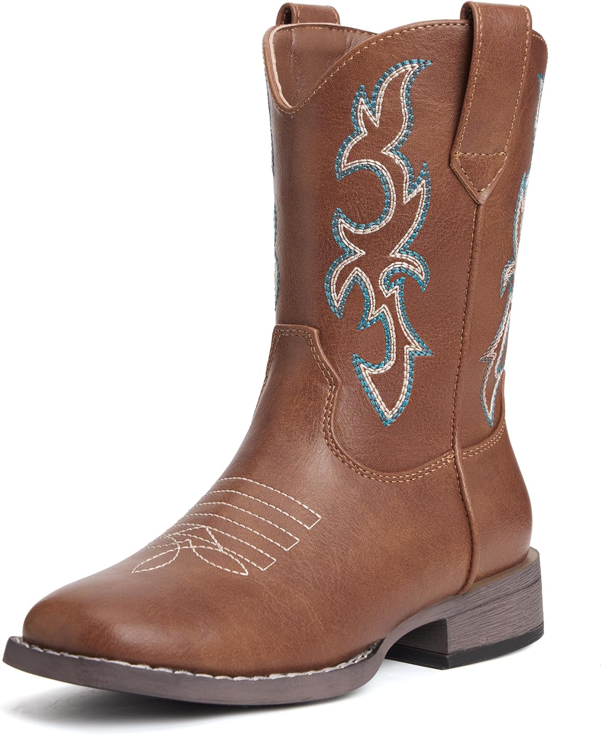 vodvob Kids Cowboy Boots for Girls & Boys, Mid-Calf Embroidered Western Boots with Square Toe, Easy-On Side Zipper (Toddler/Little Kid/Big Kid)