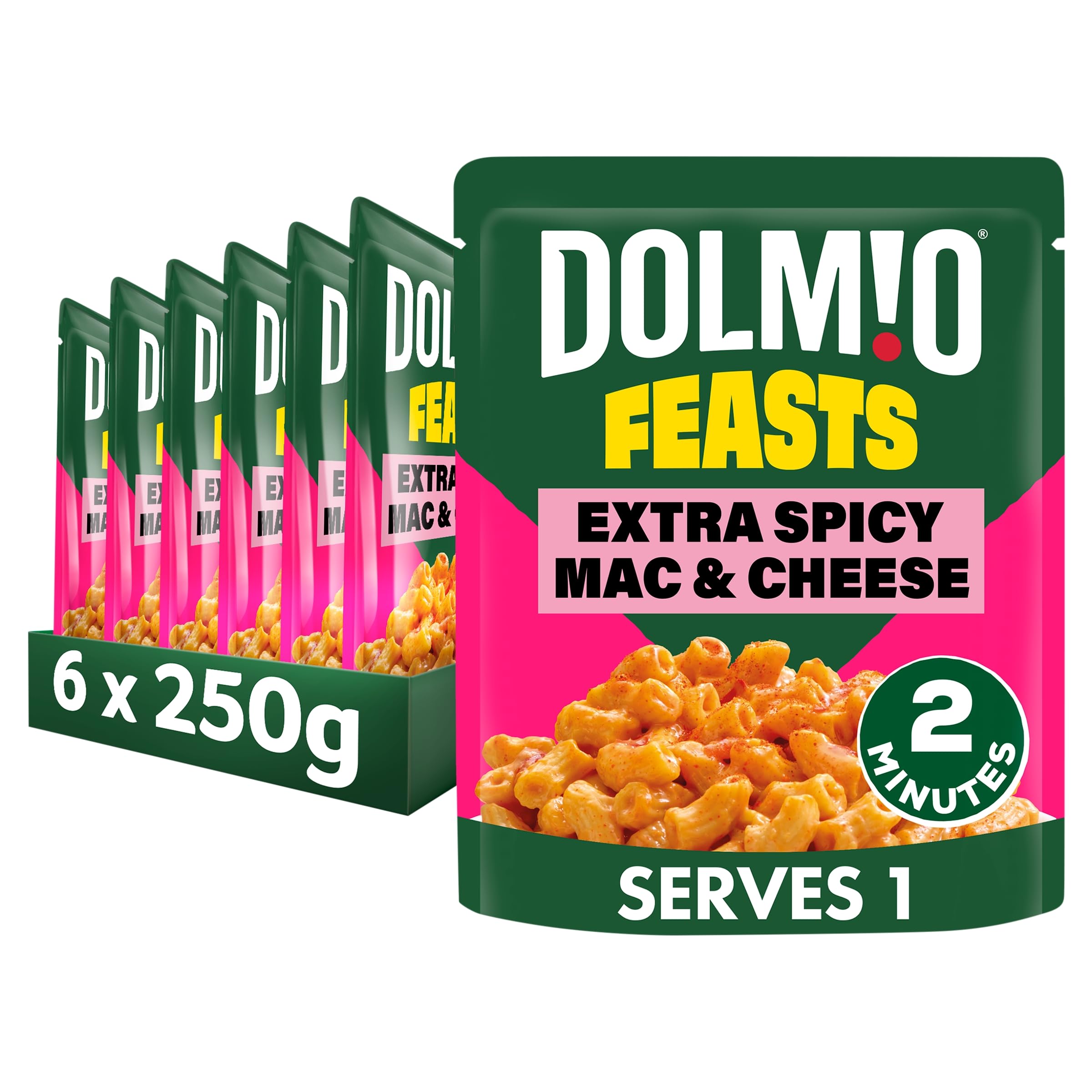 Dolmio Feasts Extra Spicy Mac and Cheese Ready Meals Pouch, Bulk Multipack 6 x 250g