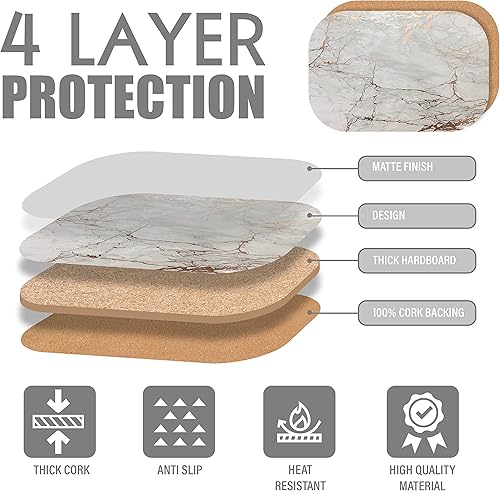 Miniatura 3 de Dainty Home Manteles individuales ovalados de corcho con mármol rosa dorado, resistentes al calor, antideslizantes, fáciles de limpiar para una cena