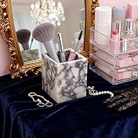 Vista 5 de Marble Pen Holder, White Stone Rectangular Desktop Organizer, Office Study Makeup Brush Storage, Home Desk Decor, Minimalist Design, Durable Marble