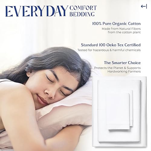 Miniatura 5 de Mayfair Linen Juego de sábanas 100% de algodón orgánico percal de 4 piezas, tamaño Queen, suaves, refrescantes y transpirables, con bolsillo