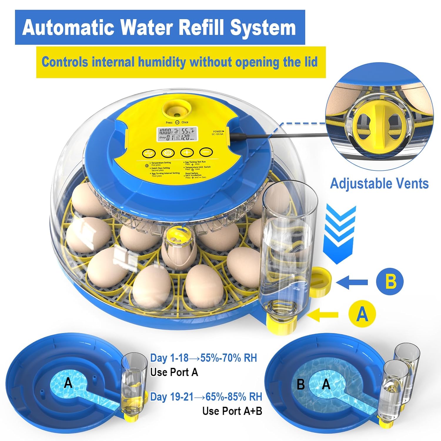 Incubators for Hatching Eggs-18 Egg Incubator with Automatic Egg Turning and Humidity Control, Incubadora de Huevos de Gallina for Chicken, Ducks, Goose, Pigeon, Quail, Smart Incubator with Egg Candle