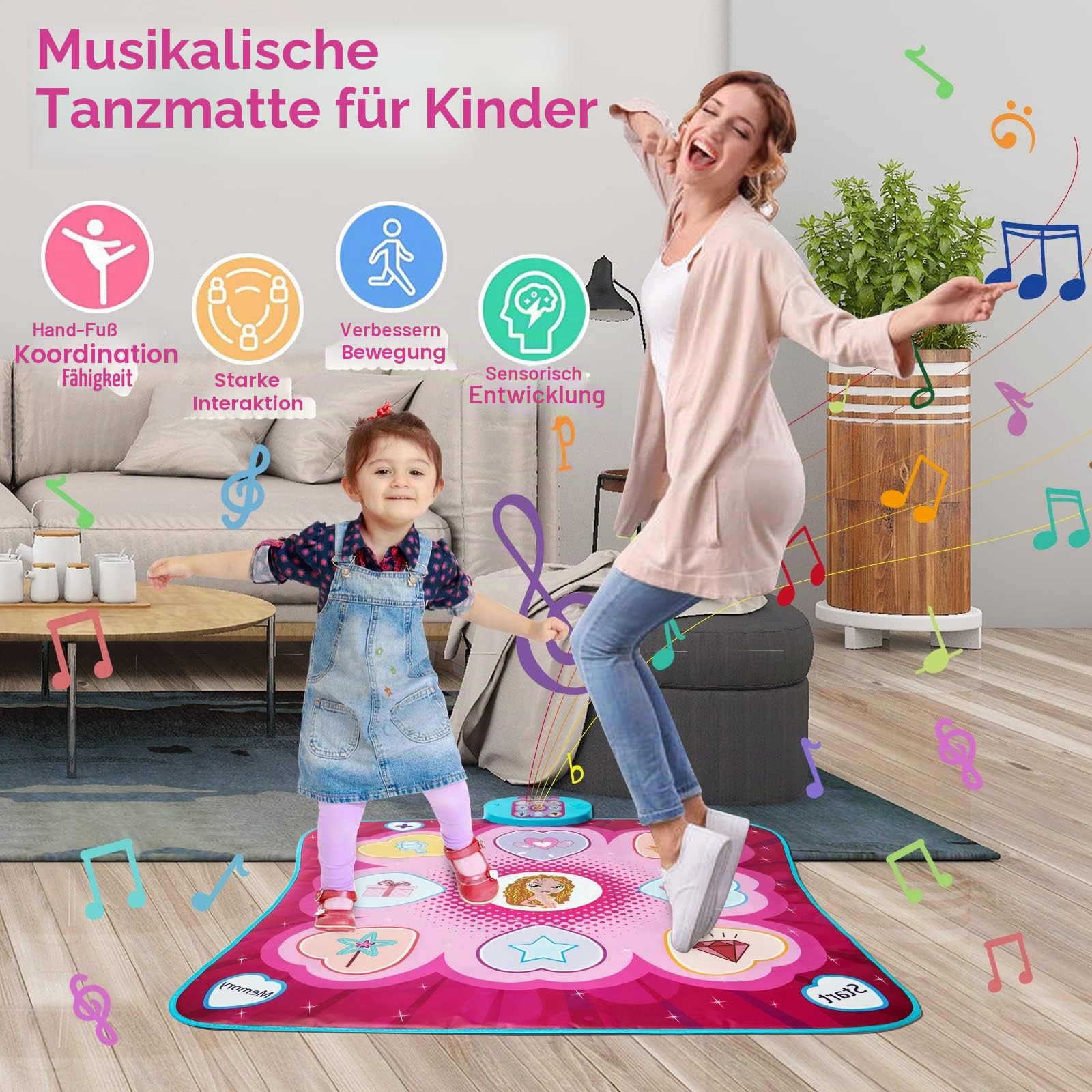 Tanzmatte Kinder Spielzeug Geschenke für Mädchen Jungen Alter 3 4 5 6 7 8 Jahre Musikmatte Herausforderung Modi LED Integrierter Musik Weihnachten Geburtstag Kinderspielzeug