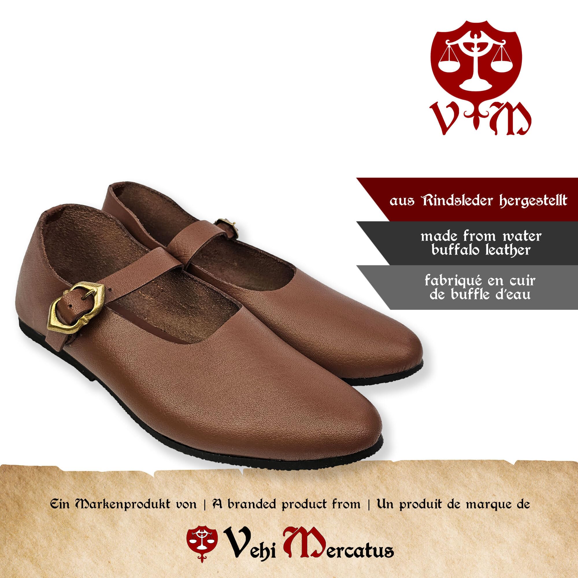 Mittelalter Schuhe Damen Braun Riemchenschuhe
