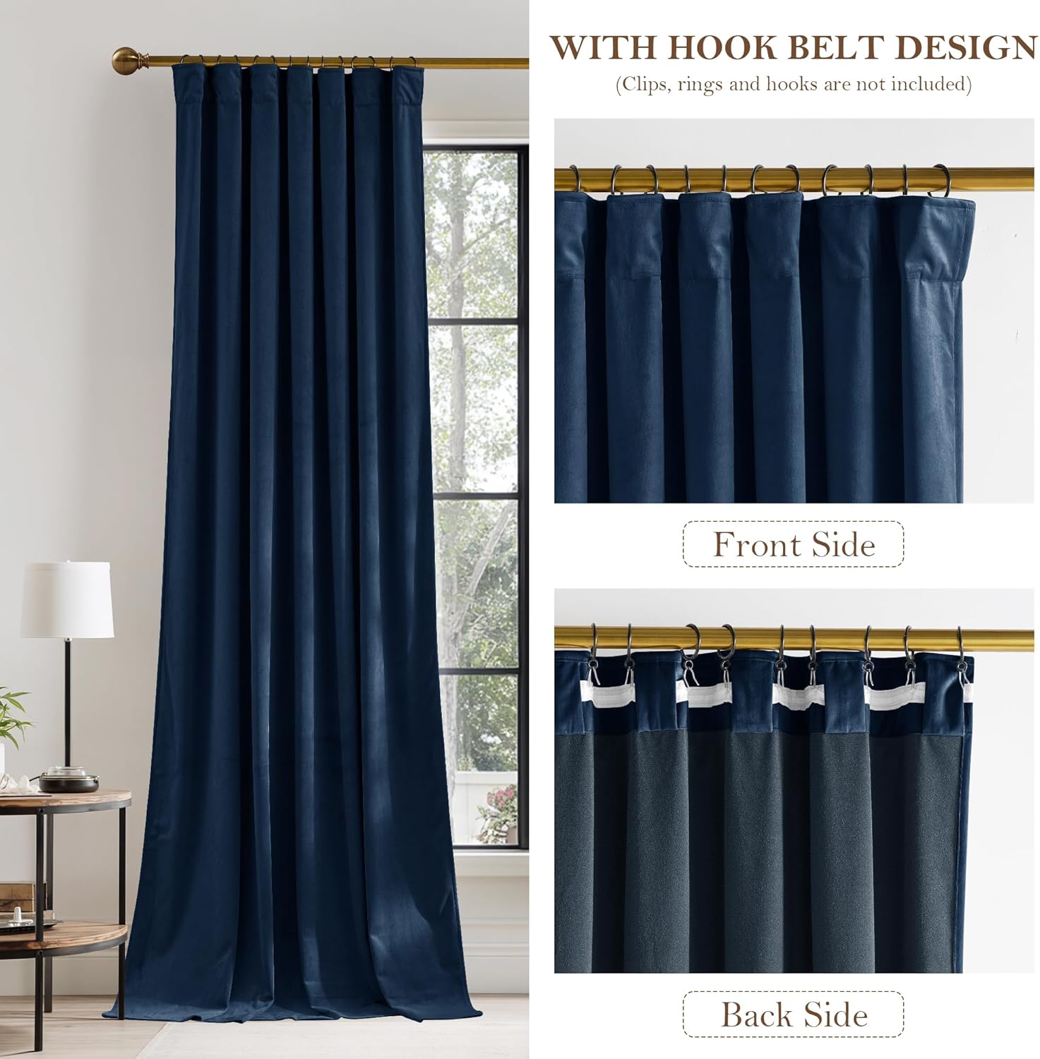 RYB HOME Navy Blue Velvet Blackout Curtains for Bedroom, Luxury Thermal Insulated Window Drapes for Bedroom Living Room, Super Soft Fabric with Rod Pocket & Back Tab, 52" W x L96 L, 2 Panels Set