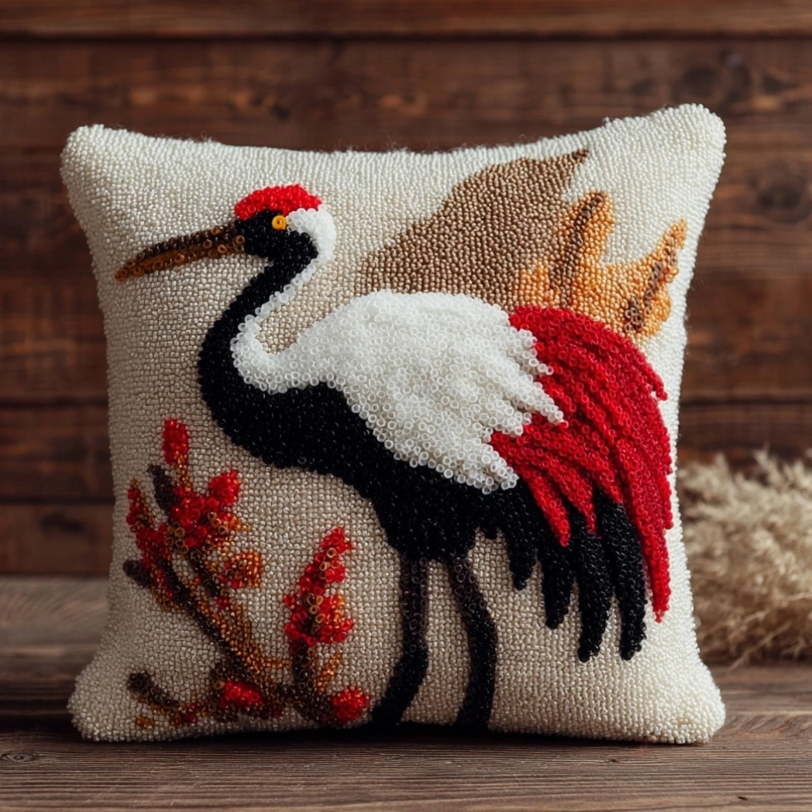 AxiangziK Latch Hook Cushion Kits,Red-Crowned Crane