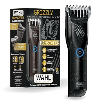 Wahl Manscaper Grizzly Rechargeable Groin & Body Hair Trimmer for Men Extra Wide Stainless Steel Blade, Waterproof Wet/Dry Mens Body Shaver, 120-Minute Runtime, USB Charging Model 3026572