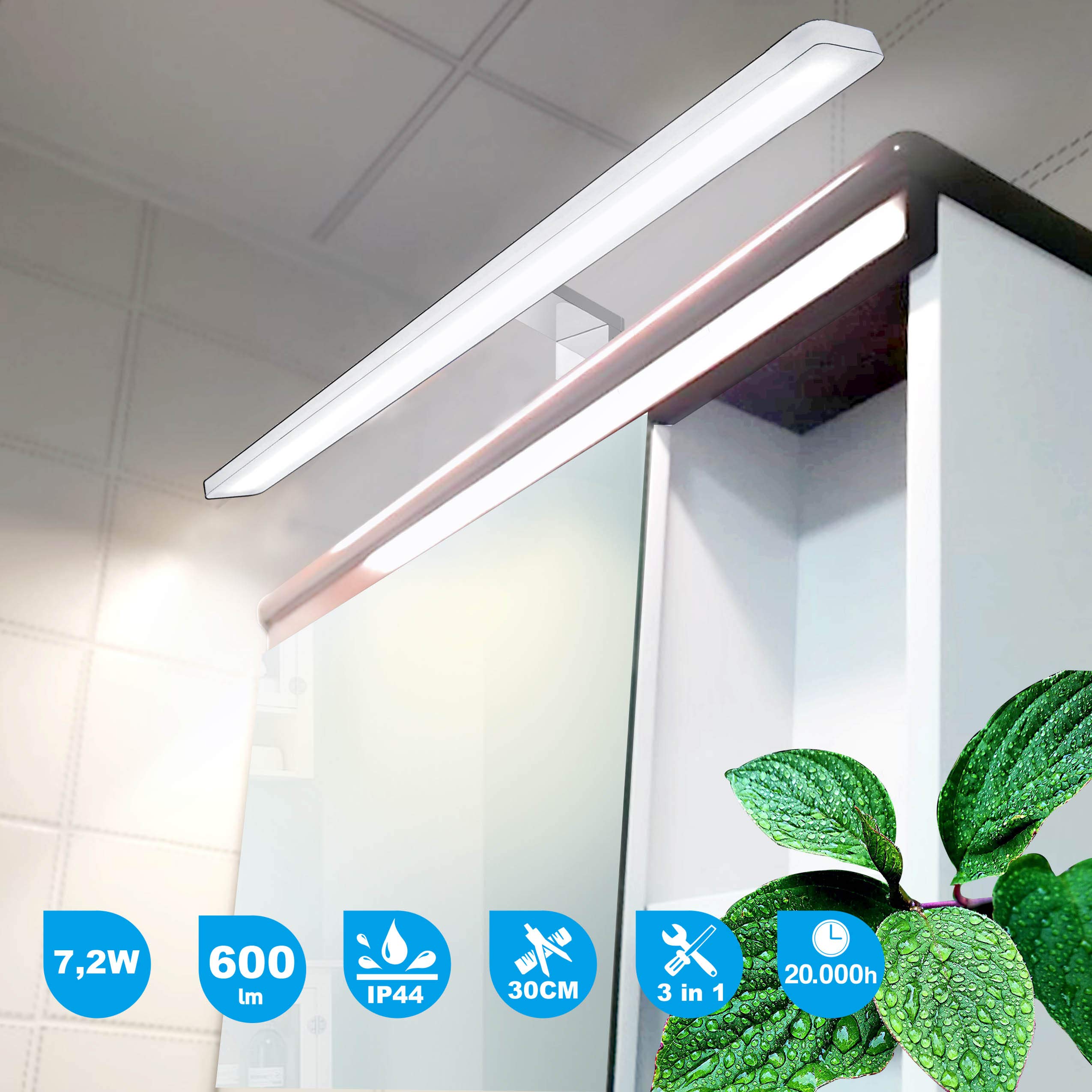 YIQAN 60cm luce bagno 14w LED luce specchio 3000K luce naturale 1400lm mobile bagno illuminazione apparecchio luce cosmetica 3 modi per installare