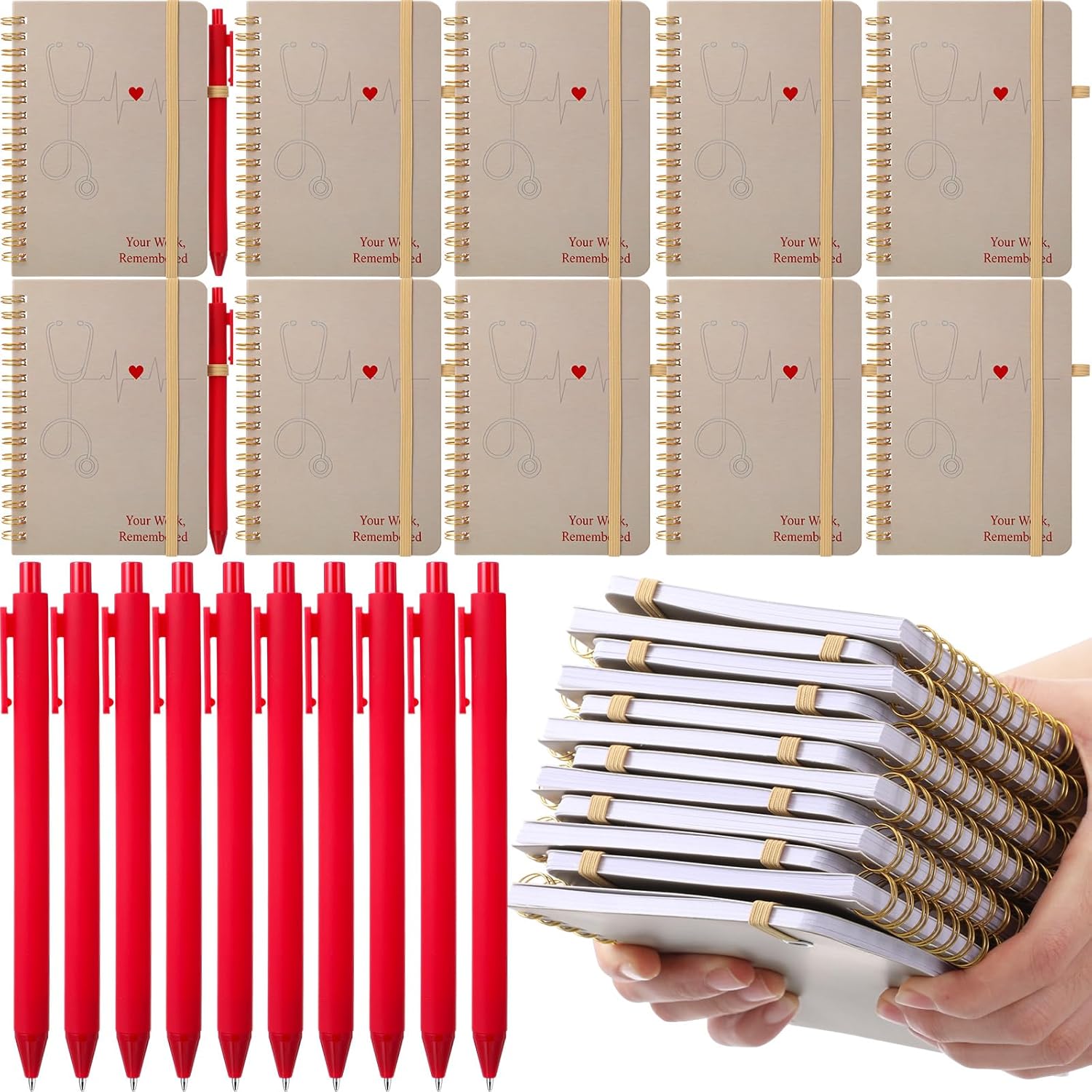 Fulmoon 24 Set Nurse A6 Spiral Notebook with Ballpoint Pens 50 Sheets, 4"x 6" Small College Ruled Notepads Journaling Notebooks Bulk Nurse Week Appreciation Gifts for Women Back to School Supplies
