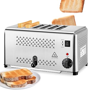 NEWTRY 2500W Commercial Toaster Machine 0.8 Thickness 6 Slice Stainless Steel for Restaurant Home Use 110V