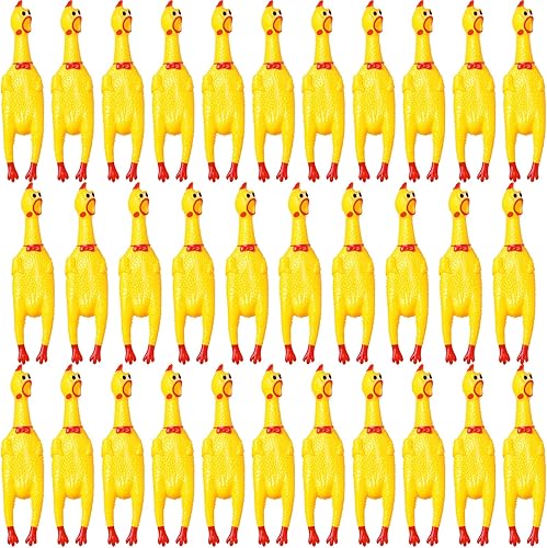 Honoson 32 piezas de juguete de goma de pollo para perros de 12 pulgadas, juguete de pollo gritando, novedoso juguete chirriante que hace ruido