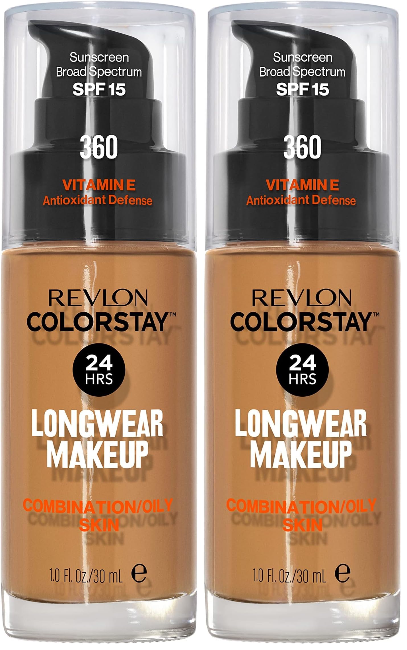 Revlon Liquid Foundation, ColorStay Face Makeup for Combination & Oily Skin, SPF 15, Medium-Full Coverage with Matte Finish, 360 Golden Caramel, 1 Fl Oz (Pack of 2) 360 caramelo dorado 1 Fl Oz (Pack of 2)