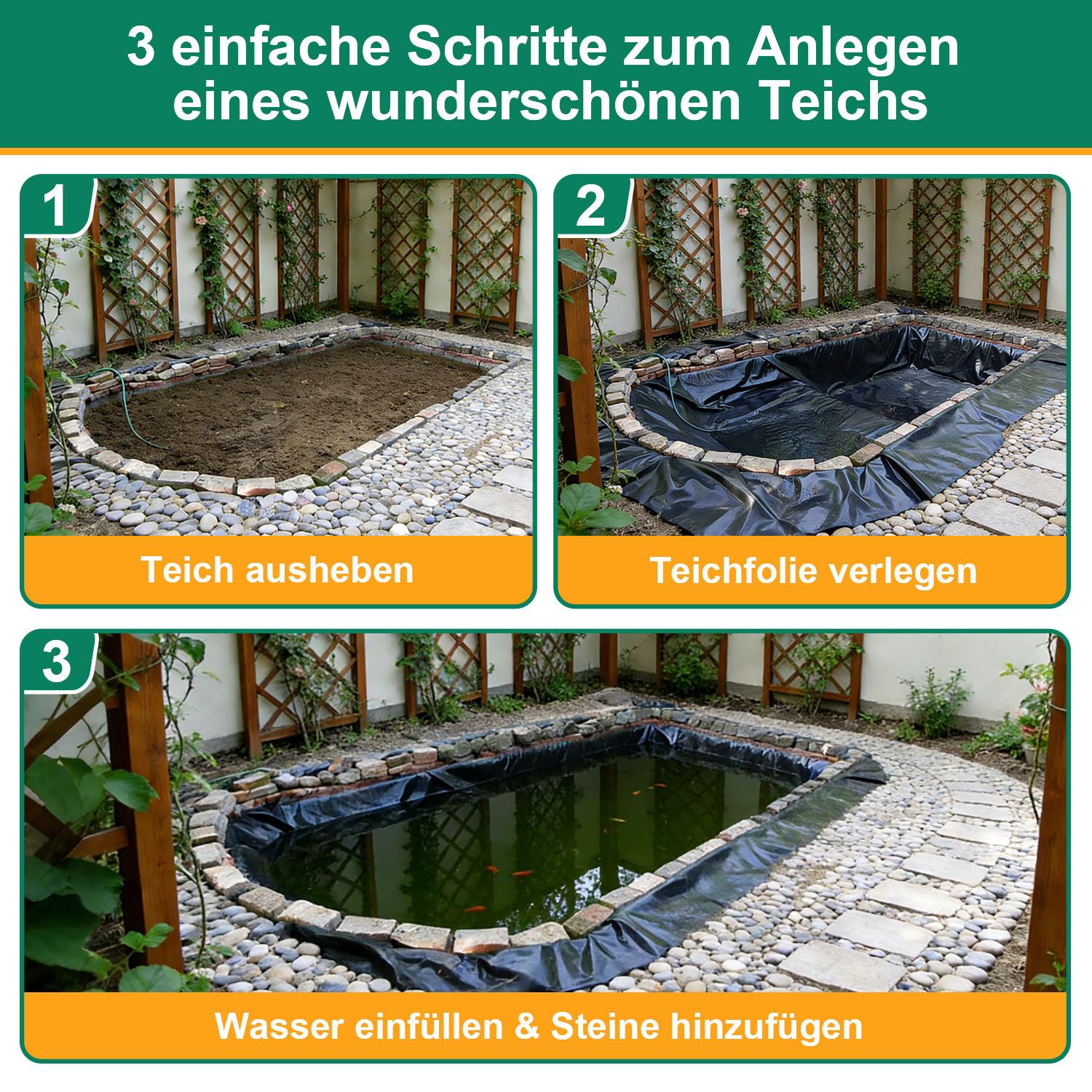 Teichfolie 4x6m, Schwarz 0,5mm HDPE, Großformatige Teichfolien für industrielle und Private Nutzung, ideal für Teiche, Becken und Landschaftsbau
