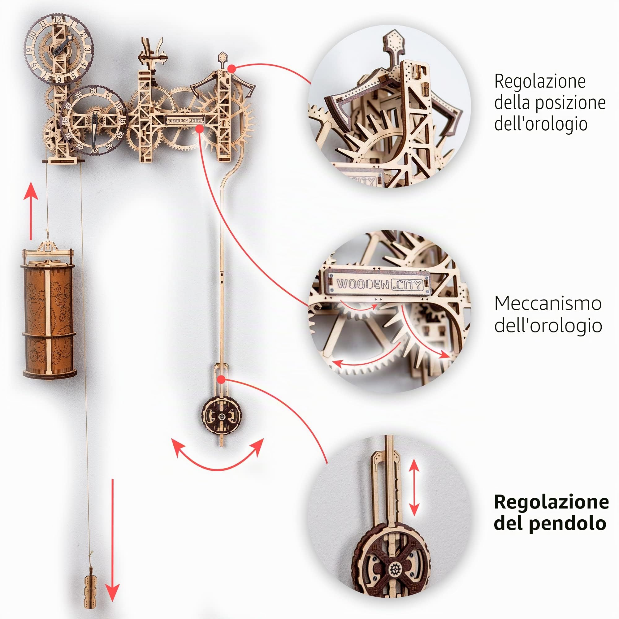 WOODEN.CITY Orologio da parete Steampunk, puzzle in legno 3D, per adulti e ragazzi, kit di costruzione con orologio a pendolo meccanico con 257 pezzi