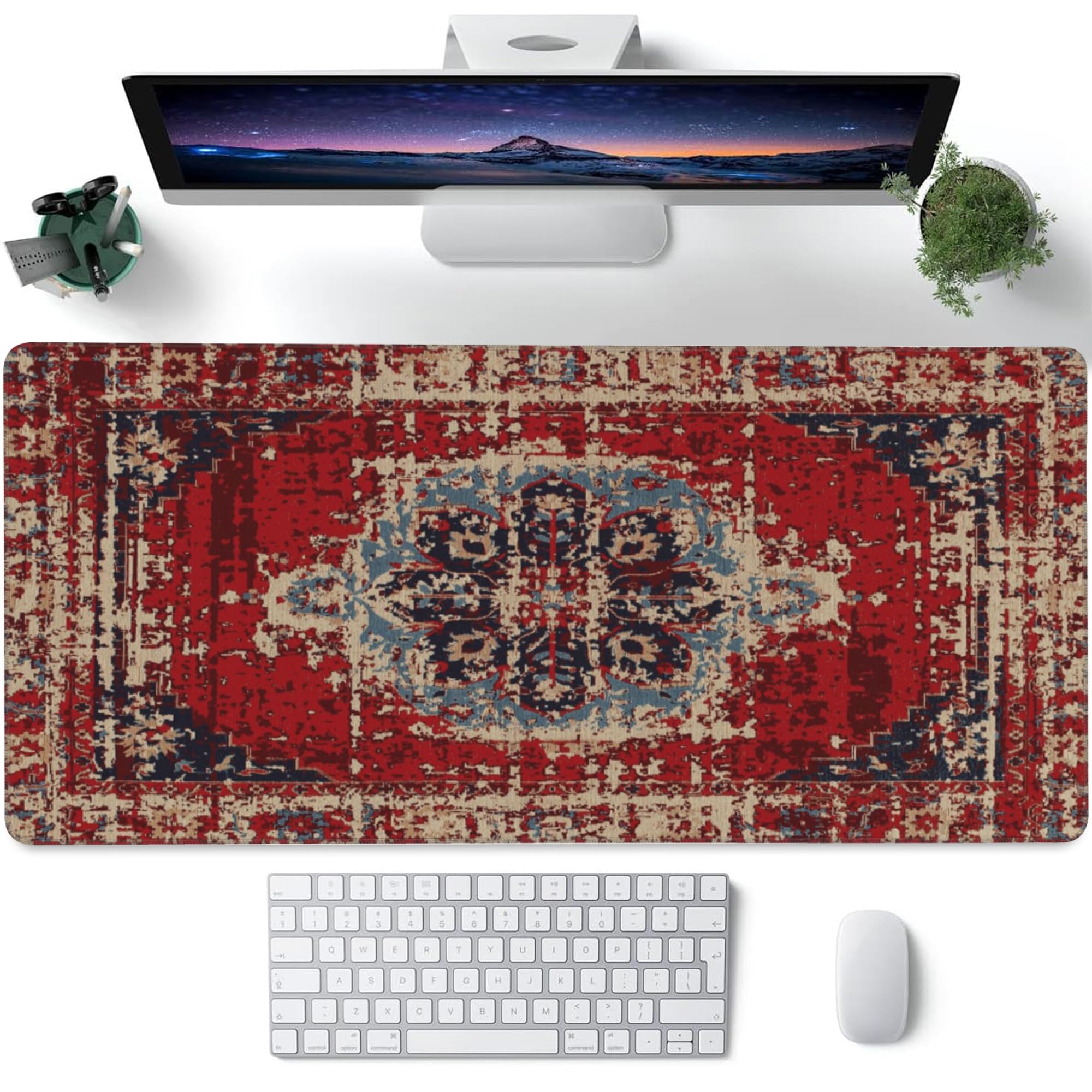 Desk Mat,Boho Carpet Style Large Gaming Mouse Pad for Desk XXL,Bohemian Rug Desk Pad,Extended Big Computer Keyboard Mouse Pad with Non-Slip Base and