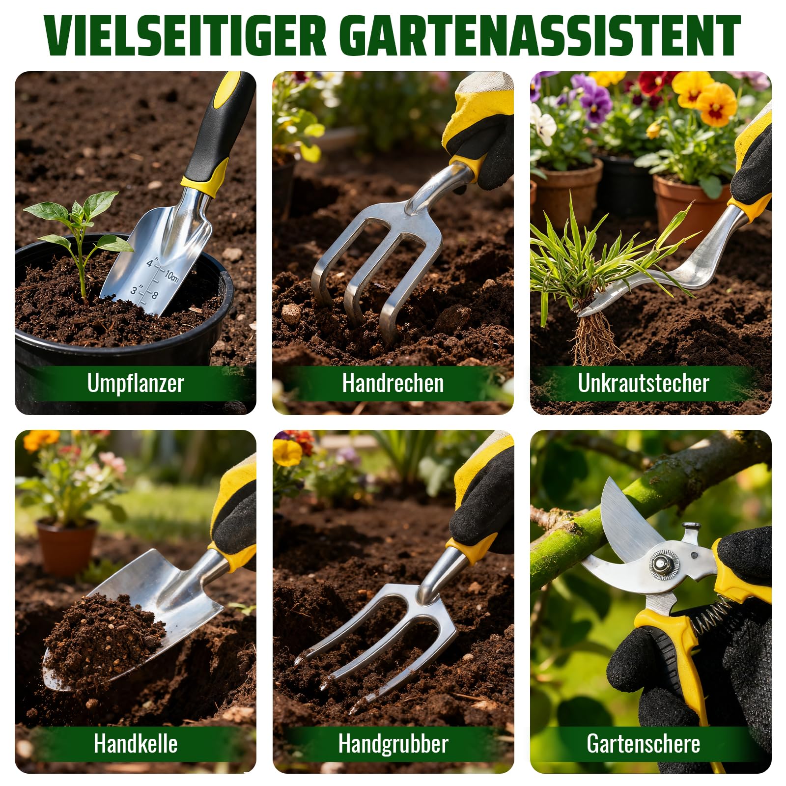 Gartengeräte Set 8 in 1 mit Aufbewahrungstasche, Gartenwerkzeug
