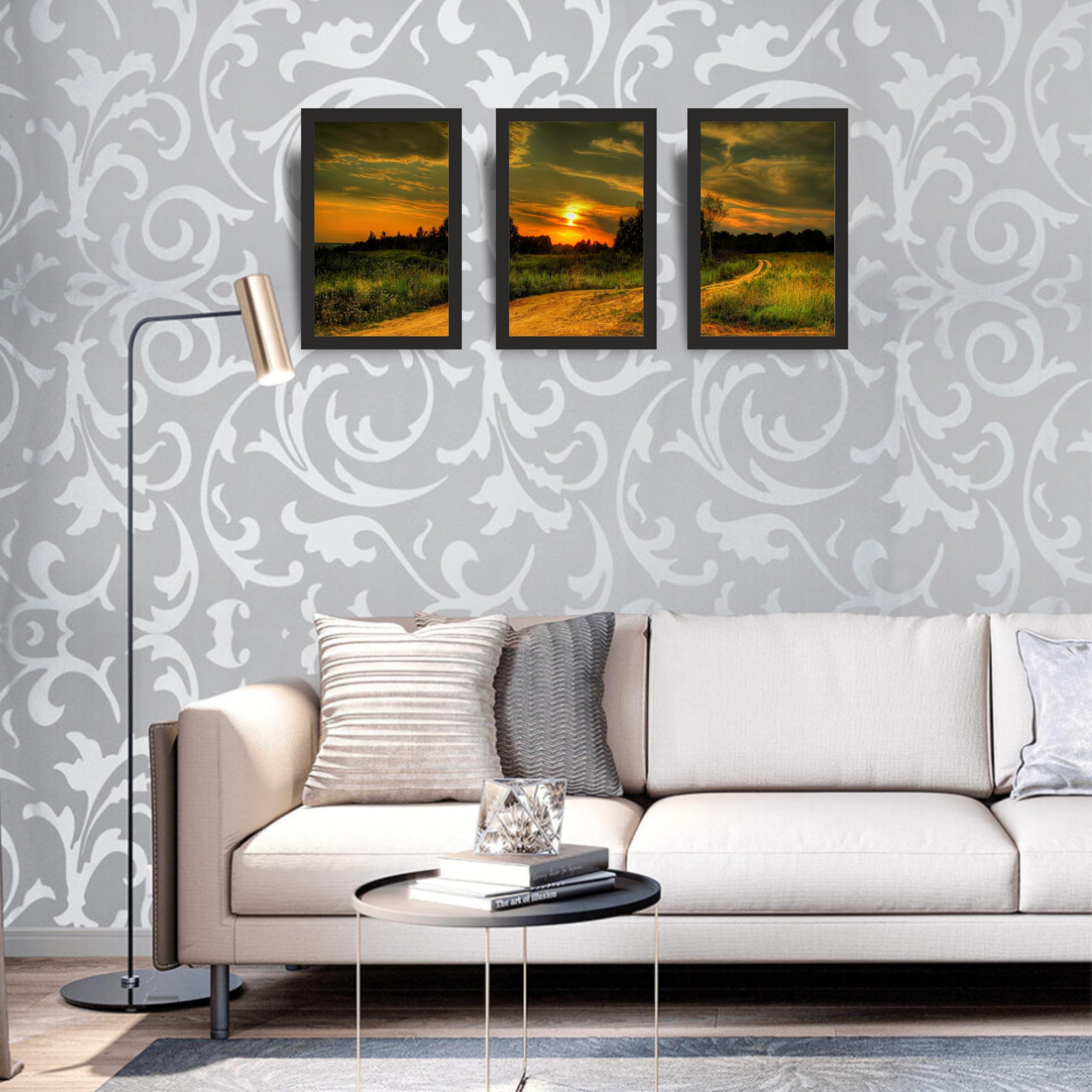 Sunset Countryside Road Wall Art Frame Set of 3