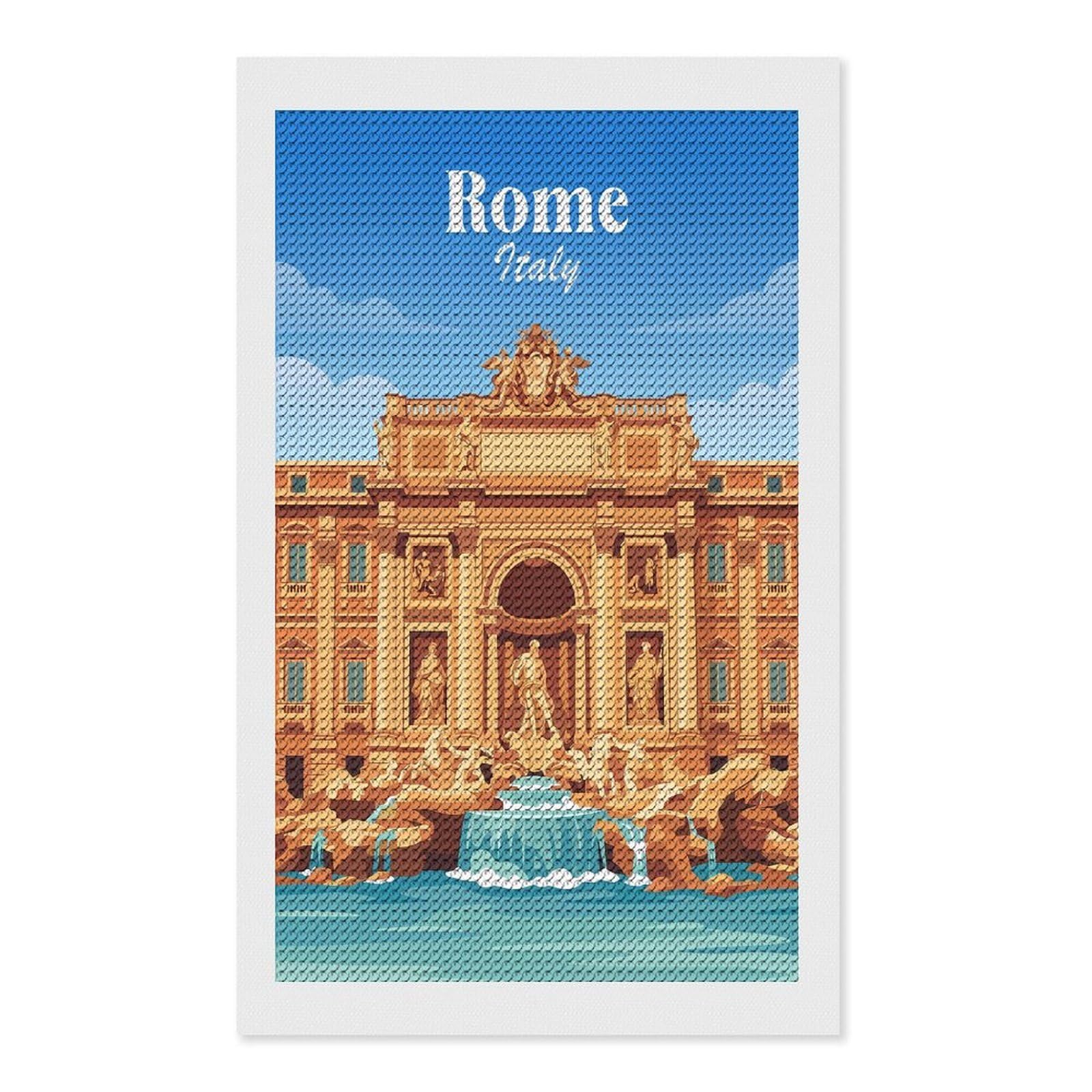 Junmoney Trevi Fountain Rome Italy Diamond Painting Canvas Set 12"x20", for Craft Lovers, Decorate Your Room, Festive Craft Gift, Vintage Style Decor