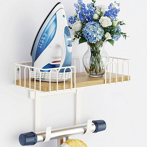Miniatura 10 de TJ.MOREE Soporte para tabla de planchar de metal para colgar en la pared, para plancha y tabla de planchar, decoración de cuarto de servicio