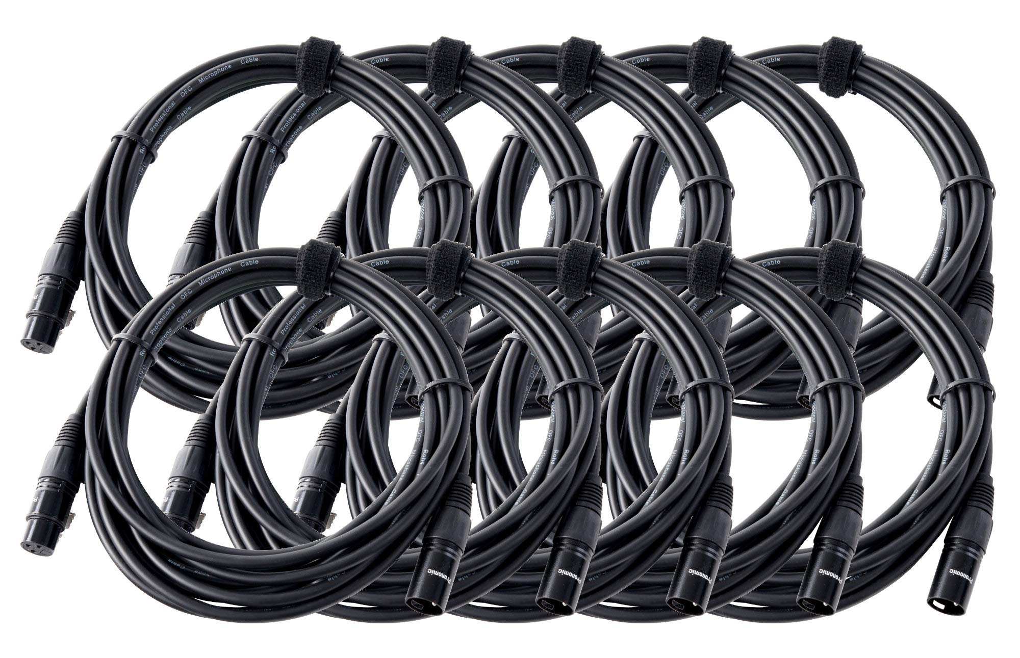 Pronomic Stage XFXM-5 Cable De Micrófono XLR 5 m Negro Set De 10, 226 mm² | Conectores: XLR hembra 3 polos ? XLR macho 3 polos, Longitud: 5m, Sección del conductor: 0, 226 mm², Cobre libre de oxígeno