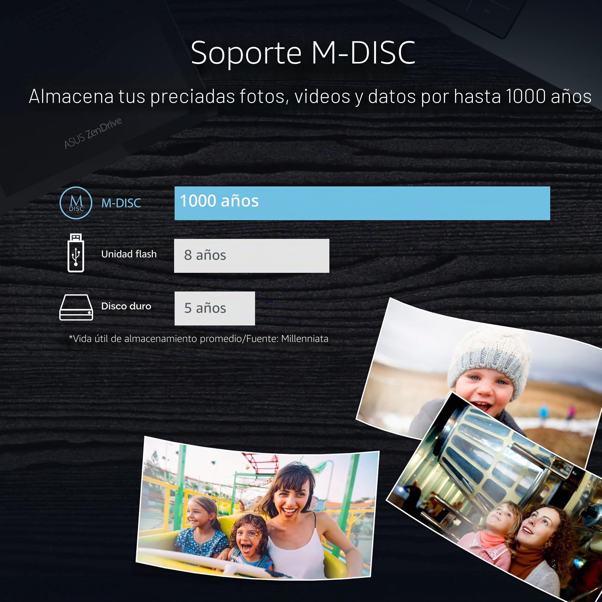 ASUS ZenDrive V1M - Grabadora de DVD Externa ZenDrive V1M con Cable Integrado, Interfaz USB-C, Compatible con Windows 11 y macOS, Soporte M-Disc y soluciones para Hacer copias de Seguridad