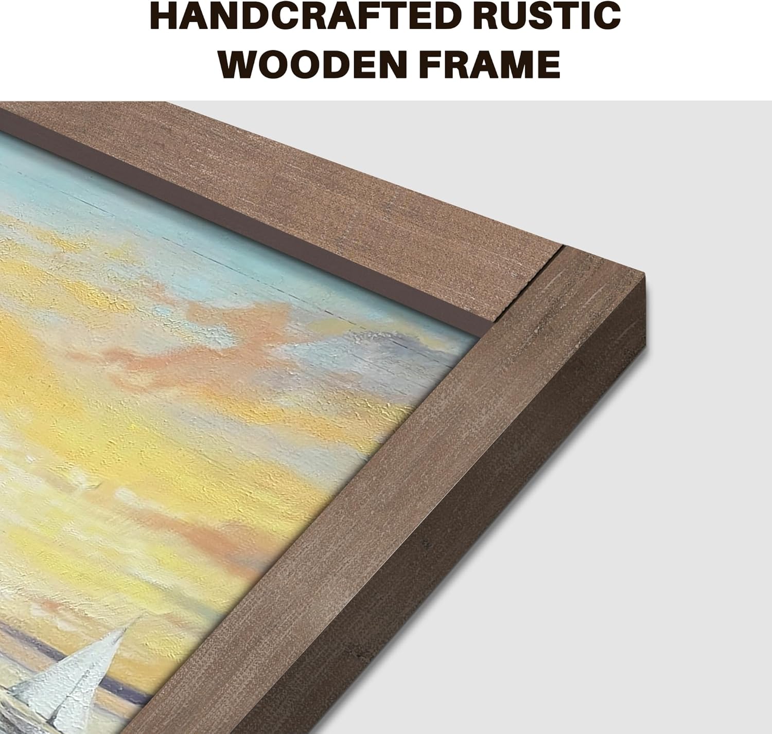 Framed Beach Wooden Wall Art: Living Room Coastal Sailboat Sea Wave Seashore Sunset Seascape Painting Print Seaside Seaweed Floral Rocky Ocean Artwork Relax Scenery Picture Decor for Bedroom Bathroom