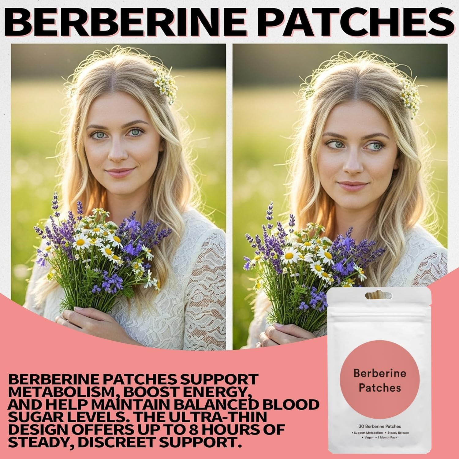 A Curated Vibe Berberine Patches, Supports Healthy Metabolic Wellness, Steady Release, Vegan, 30 Patches per Bag, 2 Bags - 4