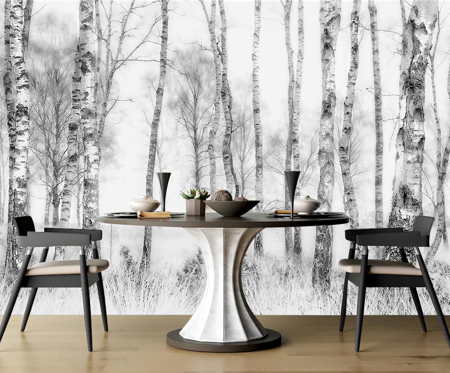 Gray Forest Wall Mural Peel and Stick Birch Tree Wallpaper for Living Room and Bedroom 82"x57"
