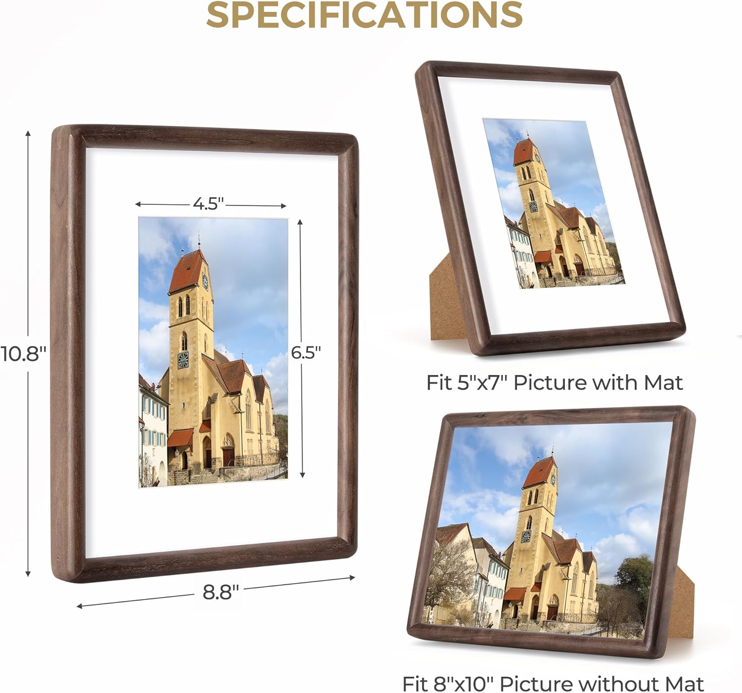 Dreamland 8x10 matted to 5x7 Picture Frame Natural Wood Picture Frames Solid Walnut Wood Picture Frame Handcrafted Rounded Corner with HD Tempered Glass Tabletop or Wall Mount Display, 1 Pack - Image 2