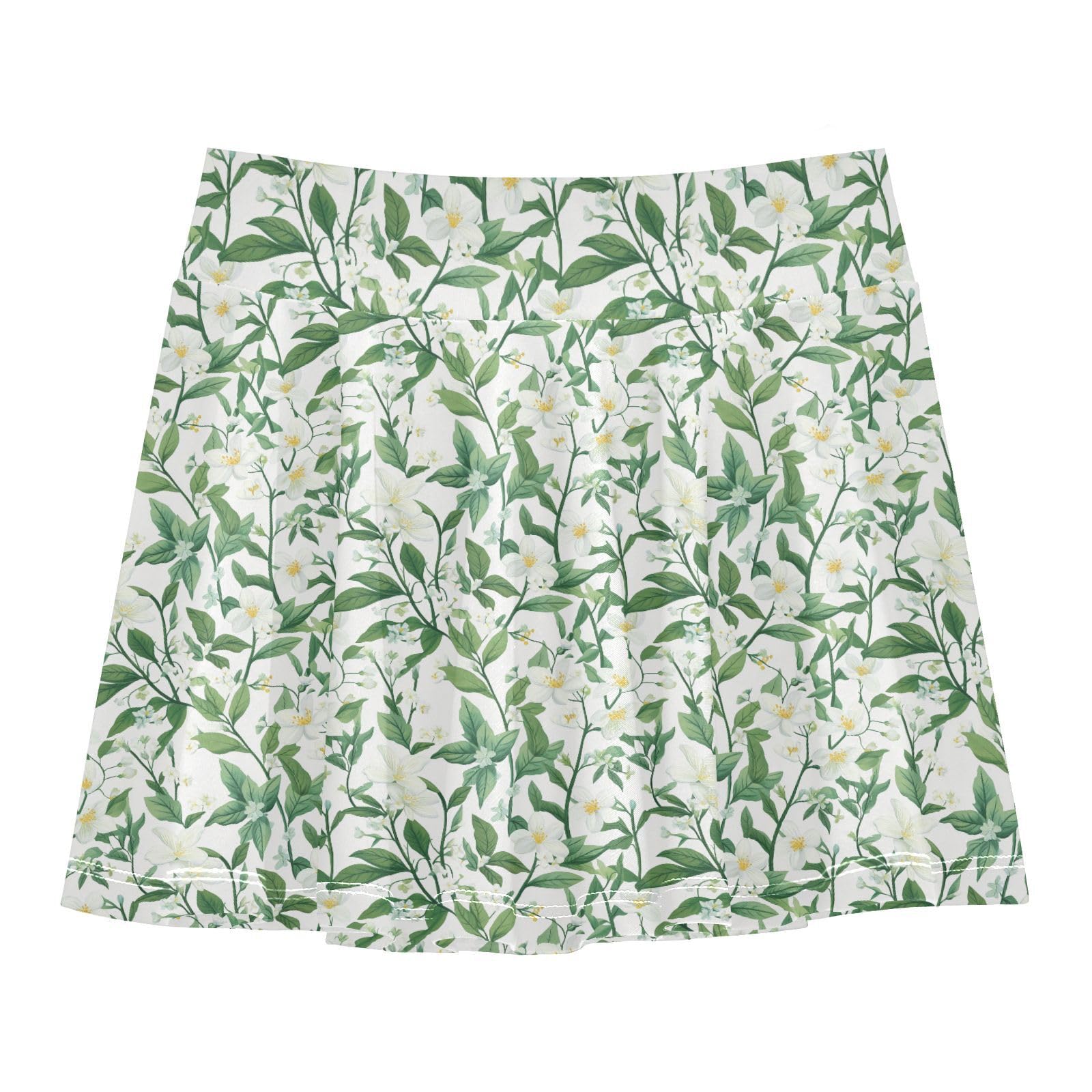 Florals Seamless Tennis Skirt for Girls with Shorts Flowy Skort for Little Girl Kids Cheer Skirt with Pockets 4-12Y