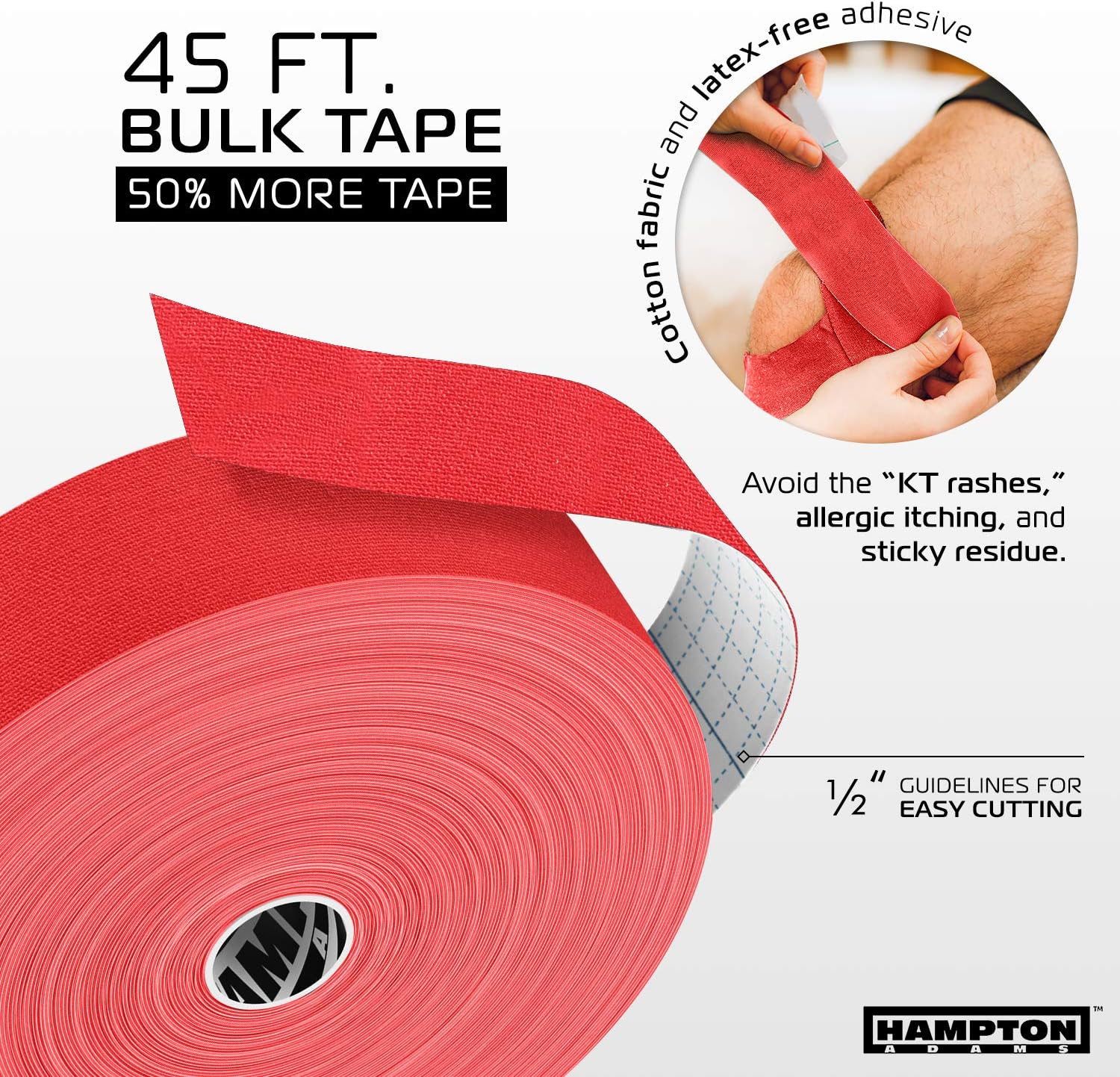 Hampton Adams | As Seen on Shark Tank | Elastic Kinesiology Tape (Bulk Roll) | 135ft Uncut | Supports & Protects Muscle Wrist Knee Shoulder Back Plantar Fasciitis | Waterproof Hypoallergenic