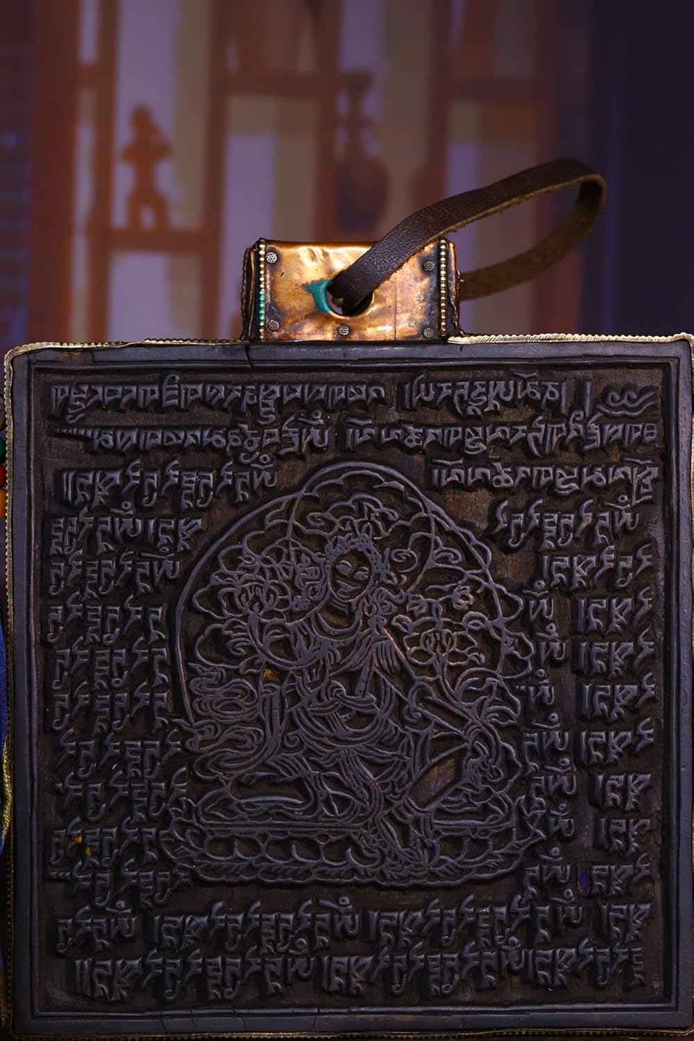 8" Tibetan Temple Collection Old Bodhi Root gem Sanskrit Tara Buddha Flower Prayer Flags Scripture Board Dharma Hanging Screen Town House