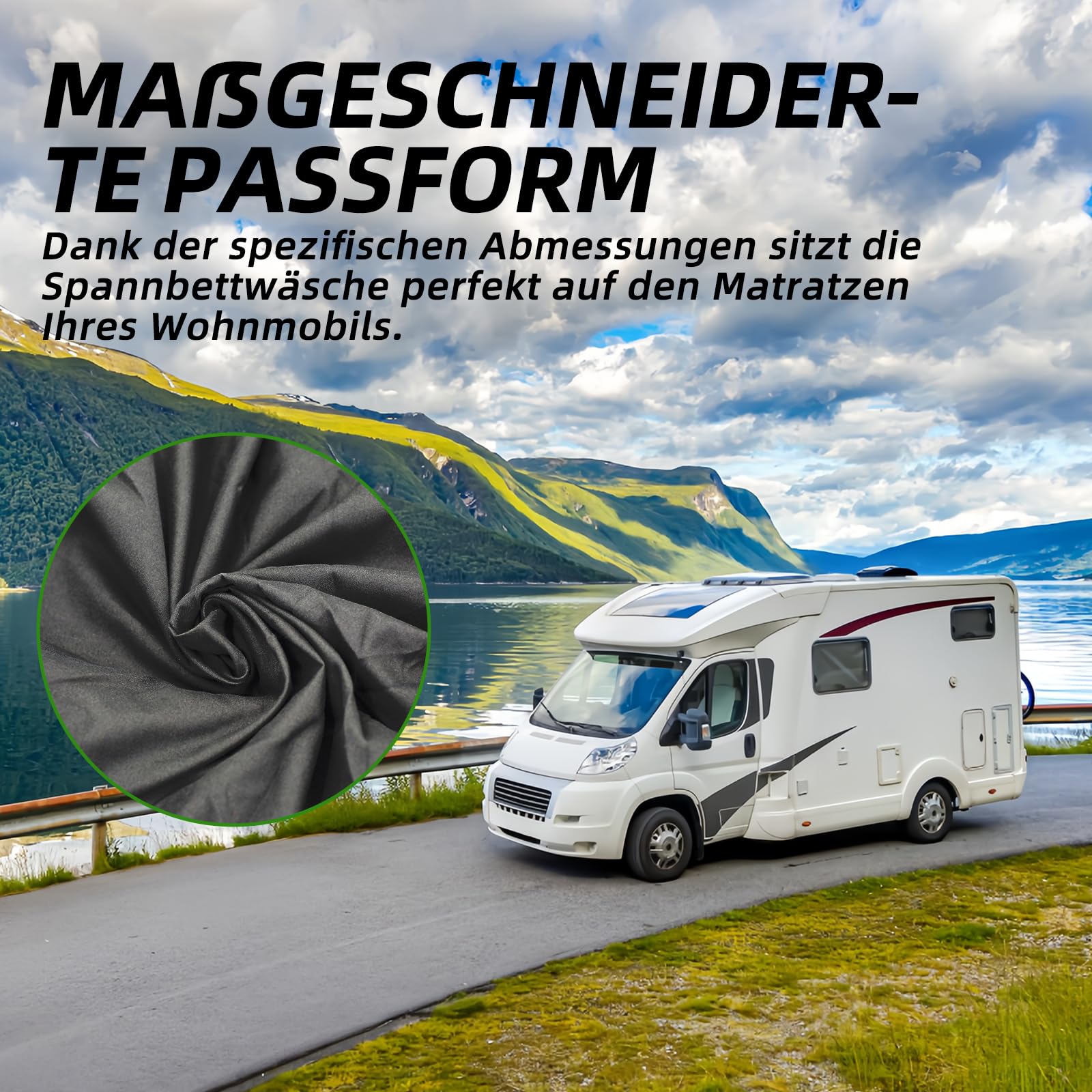 Juego de sábanas bajeras de 4 piezas con colchón central, juego de sábanas para caravana Volkswagen California/Mercedes-Benz Marco Polo/Fiat Ducato (gris humo)