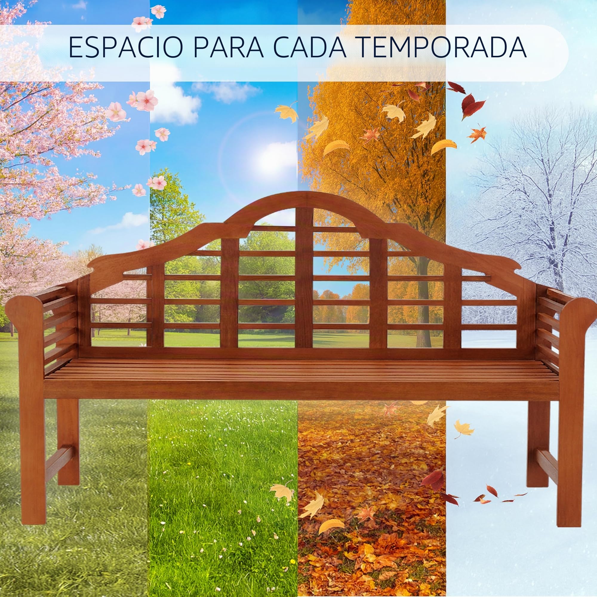 CASARIA® Banco de Jardín Madera Eucalipto con Reposabrazos Respaldo Certificación FSC® Capacidad Carga 320KG Mueble Exterior Terraza Balcón Resistente Intemperie Marrón