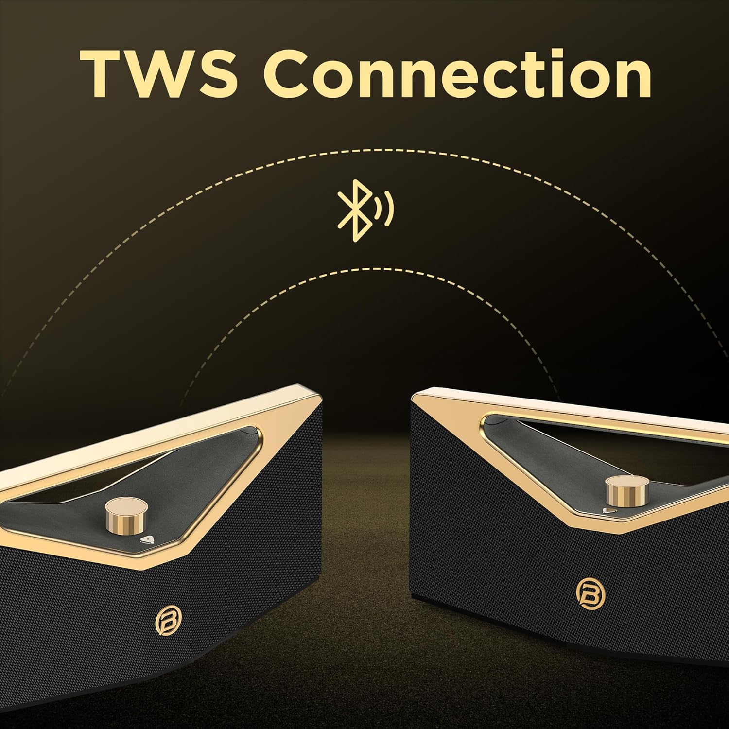 Two BUGANI speakers demonstrating TWS connection