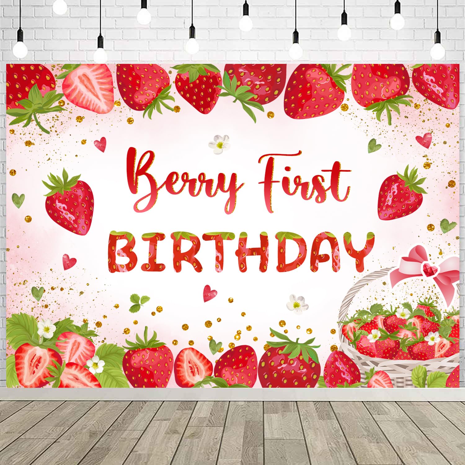 Foto-Hintergrund-Banner Mit Erdbeer-Motiv - 180x120 Cm, Vinyl, Für Babyparty, Geburtstag & Fotografie