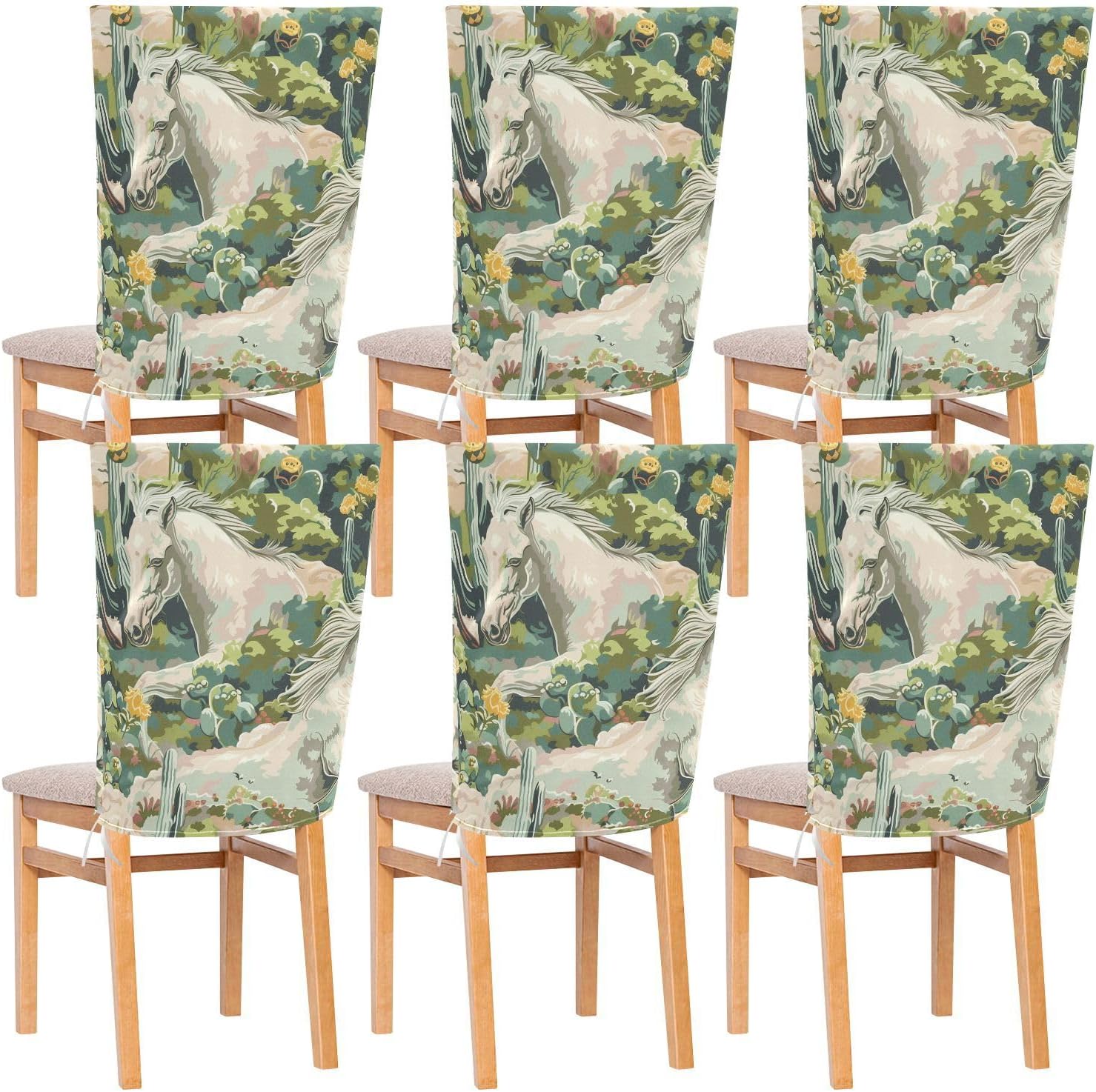 ALAZA Cactus Horse Chair Back Cover Set of 6, Washable Reusable Removable Chair Slipcovers Decorative Chair Cover for Home Kitchen Wedding Party